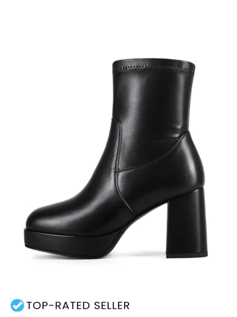 Women's Stretch Ankle Boots Platform Chunky Heel Square Toe Side Zipper Pu